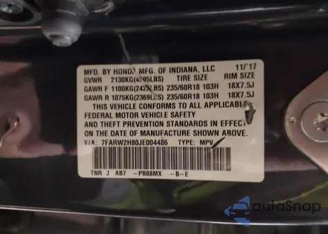 2018 Honda Cr-V Ex-L/Ex-L Navi z USA, uszkodzony, nr VIN 7FARW2H80JE004486